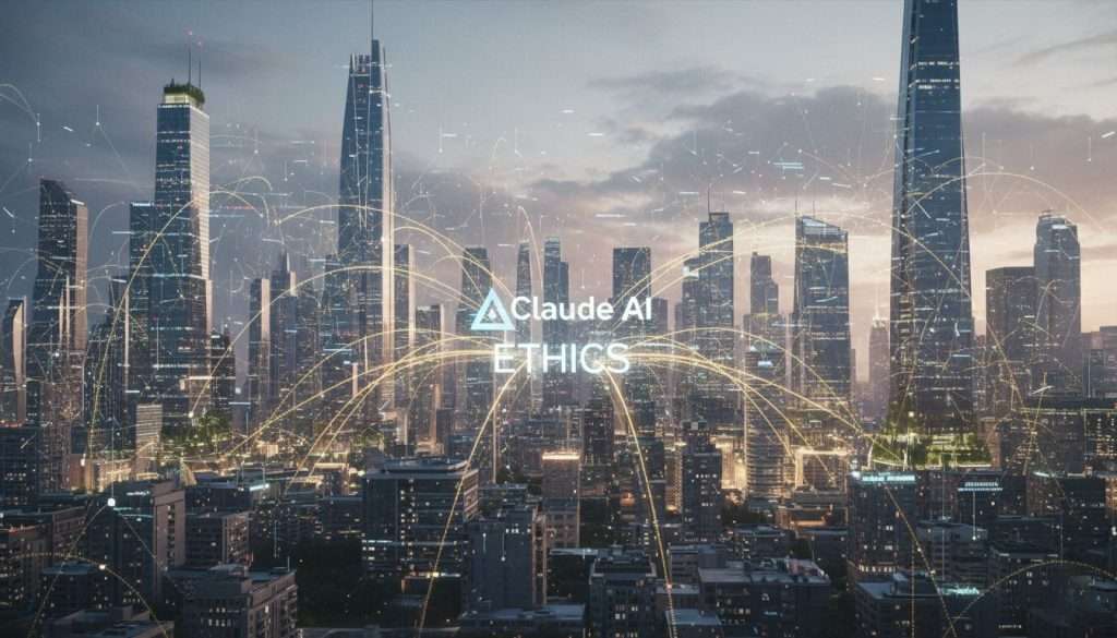 Futuristic city visual representing the future of Claude AI and advancements in artificial intelligence in 2025.