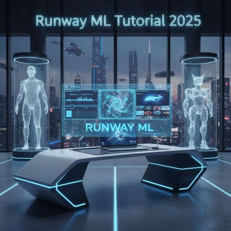 Thumbnail showcasing Runway ML interface with glowing AI models, representing the tutorial for creative projects in 2025.