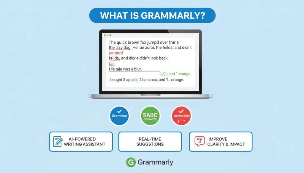 Infographic showing Grammarly’s user interface with grammar checks in real-time.