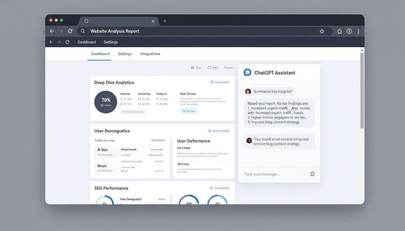 AI browser interface showing ChatGPT sidebar for web assistance