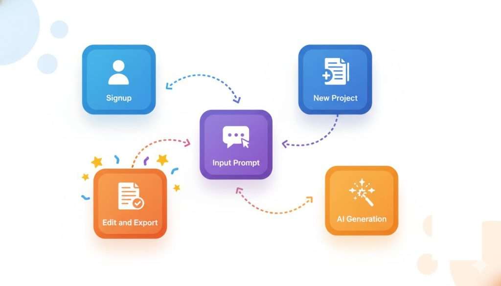 Step-by-step guide showing how to use Tome AI for content creation, from entering prompts to refining output.